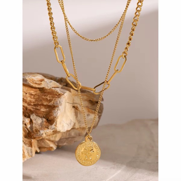 18K Gold Plated Layered Coin Necklace - Picture 5 of 11